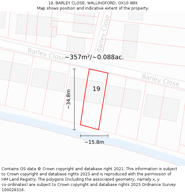 19, BARLEY CLOSE, WALLINGFORD, OX10 9BX: Plot and title map