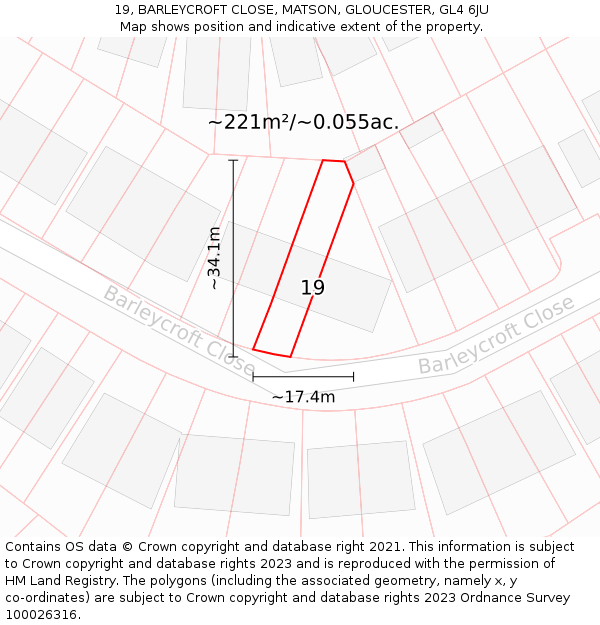 19, BARLEYCROFT CLOSE, MATSON, GLOUCESTER, GL4 6JU: Plot and title map