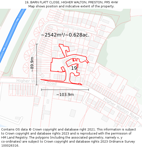 19, BARN FLATT CLOSE, HIGHER WALTON, PRESTON, PR5 4HW: Plot and title map