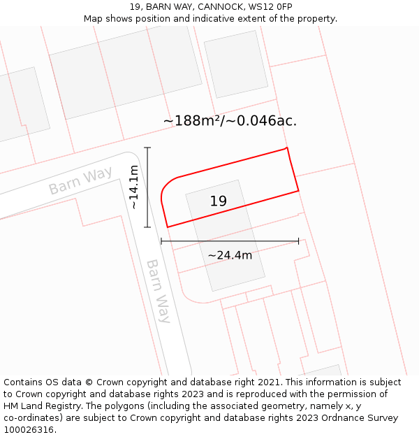 19, BARN WAY, CANNOCK, WS12 0FP: Plot and title map