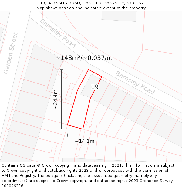 19, BARNSLEY ROAD, DARFIELD, BARNSLEY, S73 9PA: Plot and title map