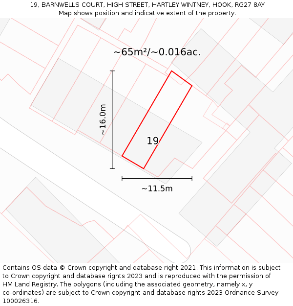 19, BARNWELLS COURT, HIGH STREET, HARTLEY WINTNEY, HOOK, RG27 8AY: Plot and title map