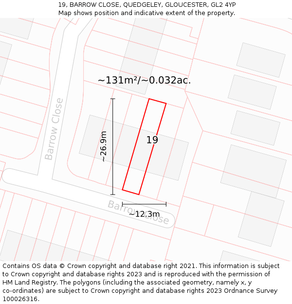 19, BARROW CLOSE, QUEDGELEY, GLOUCESTER, GL2 4YP: Plot and title map
