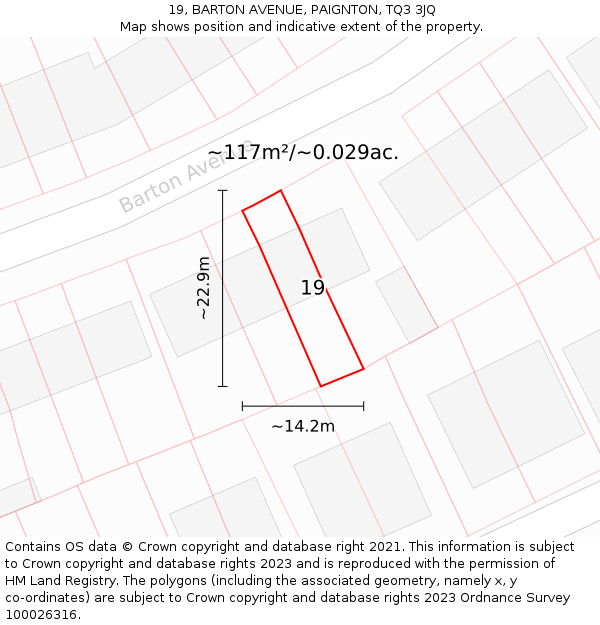 19, BARTON AVENUE, PAIGNTON, TQ3 3JQ: Plot and title map