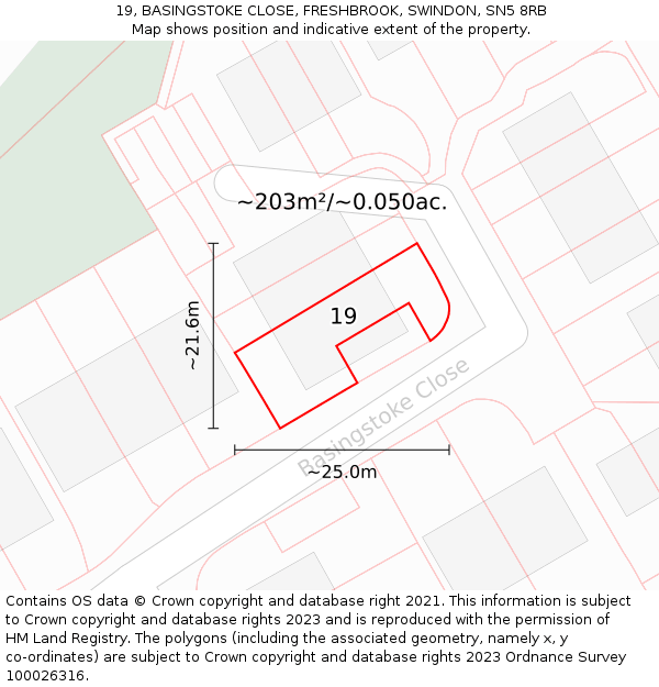 19, BASINGSTOKE CLOSE, FRESHBROOK, SWINDON, SN5 8RB: Plot and title map