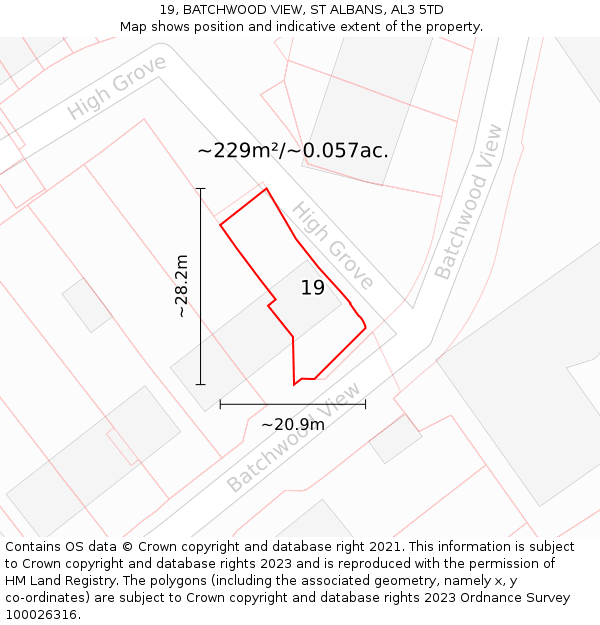 19, BATCHWOOD VIEW, ST ALBANS, AL3 5TD: Plot and title map