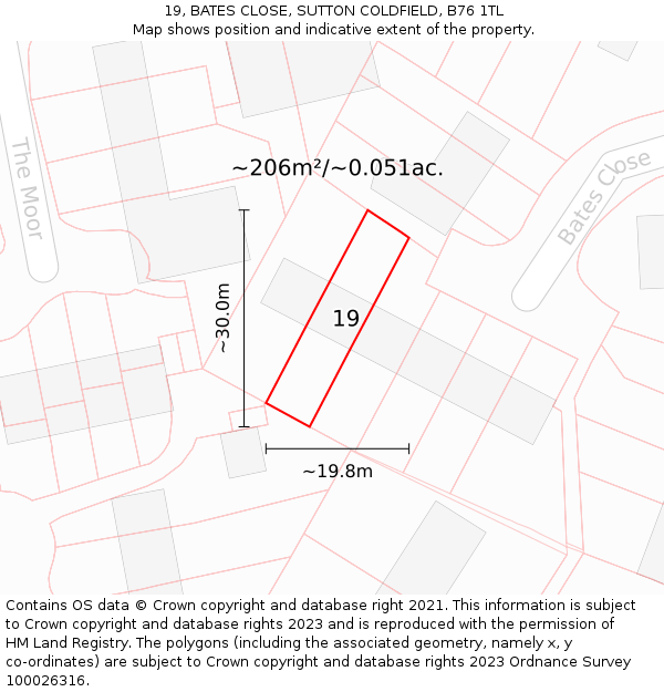 19, BATES CLOSE, SUTTON COLDFIELD, B76 1TL: Plot and title map
