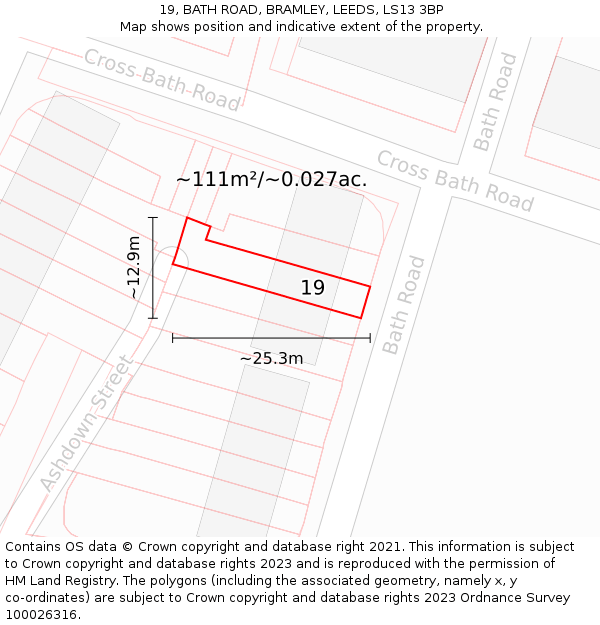19, BATH ROAD, BRAMLEY, LEEDS, LS13 3BP: Plot and title map