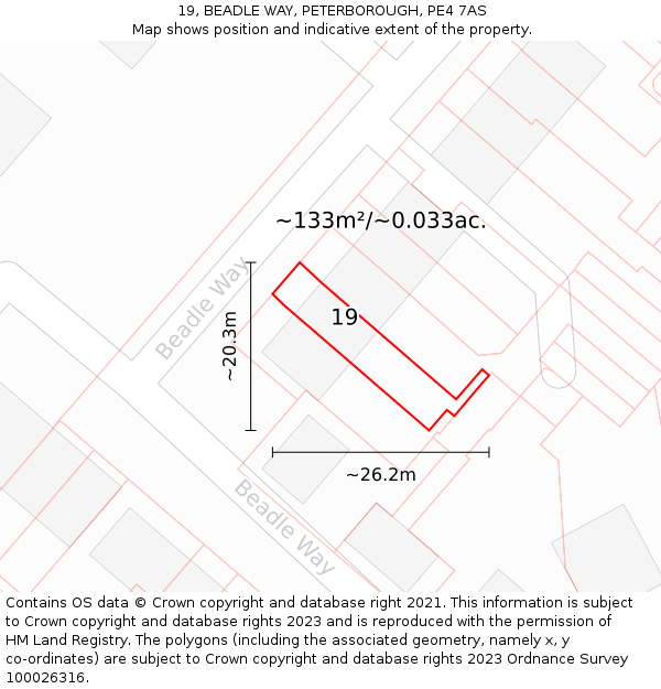 19, BEADLE WAY, PETERBOROUGH, PE4 7AS: Plot and title map