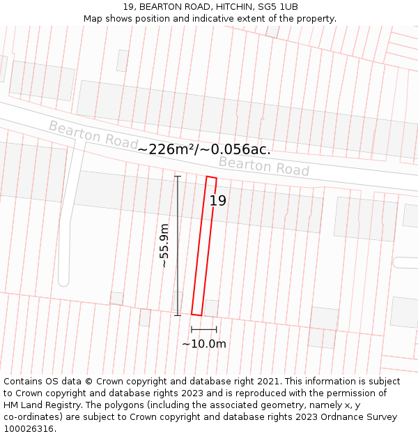 19, BEARTON ROAD, HITCHIN, SG5 1UB: Plot and title map
