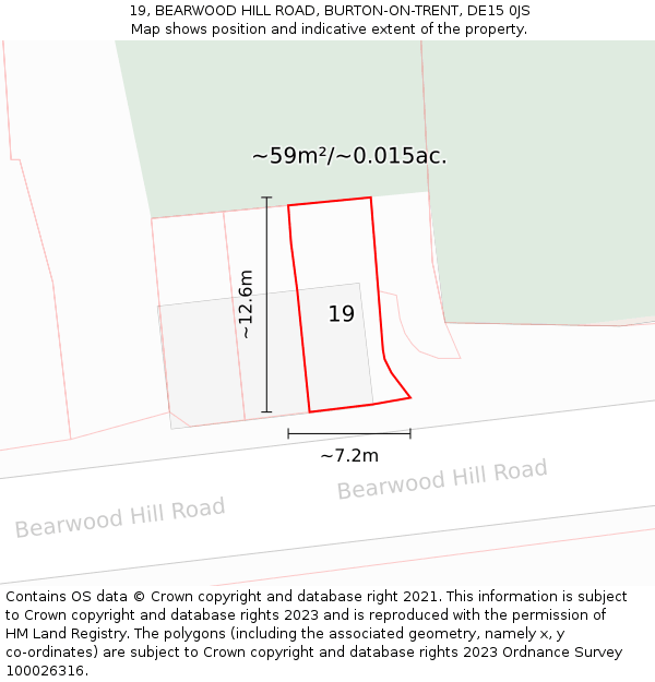 19, BEARWOOD HILL ROAD, BURTON-ON-TRENT, DE15 0JS: Plot and title map