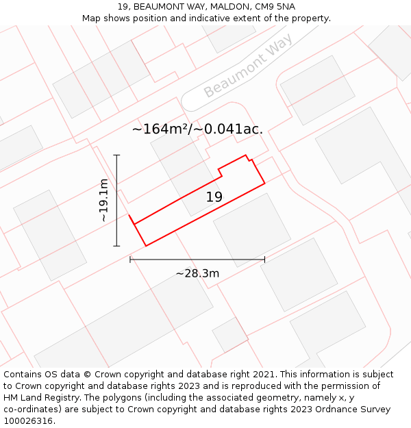 19, BEAUMONT WAY, MALDON, CM9 5NA: Plot and title map