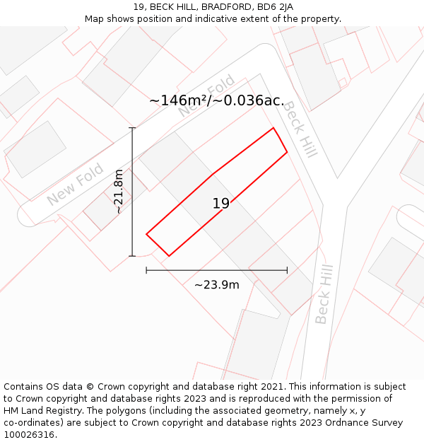 19, BECK HILL, BRADFORD, BD6 2JA: Plot and title map