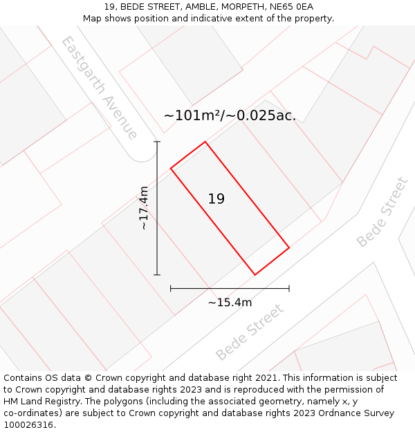 19, BEDE STREET, AMBLE, MORPETH, NE65 0EA: Plot and title map