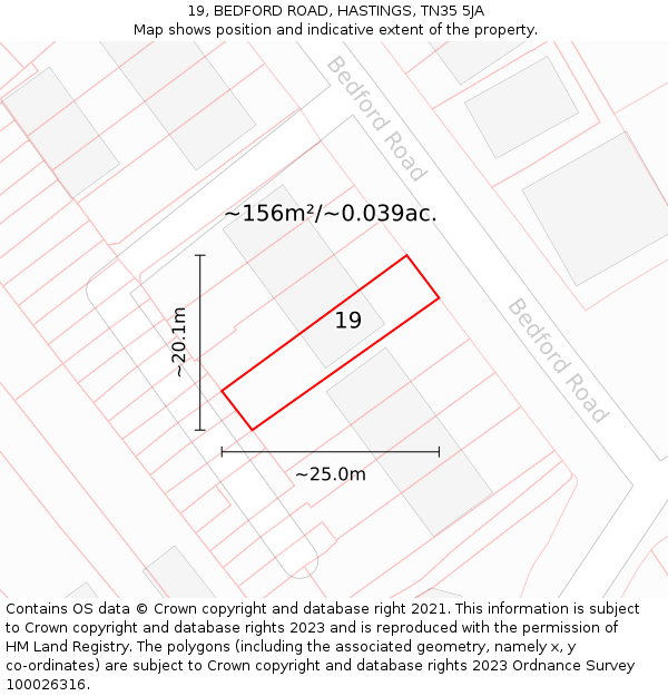 19, BEDFORD ROAD, HASTINGS, TN35 5JA: Plot and title map