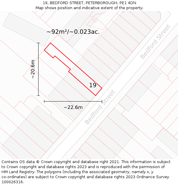 19, BEDFORD STREET, PETERBOROUGH, PE1 4DN: Plot and title map