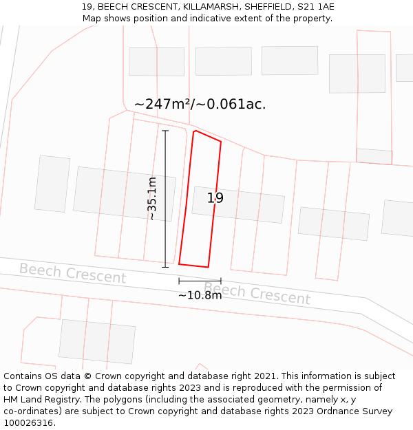 19, BEECH CRESCENT, KILLAMARSH, SHEFFIELD, S21 1AE: Plot and title map