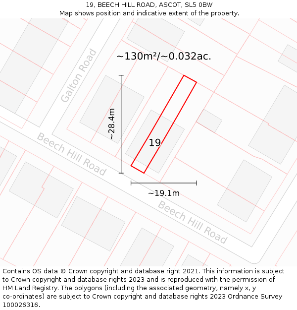 19, BEECH HILL ROAD, ASCOT, SL5 0BW: Plot and title map