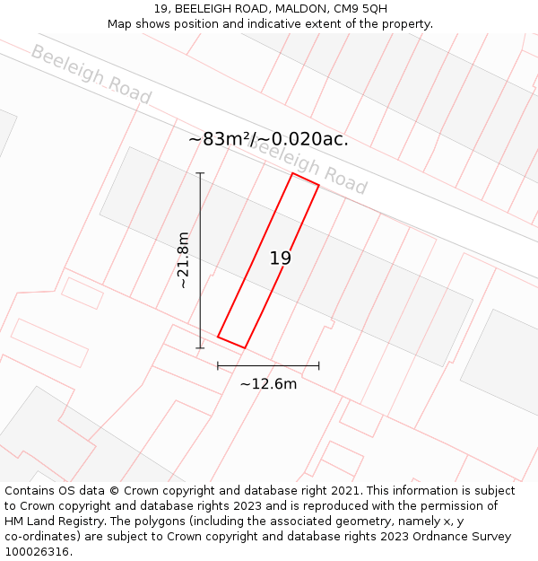 19, BEELEIGH ROAD, MALDON, CM9 5QH: Plot and title map