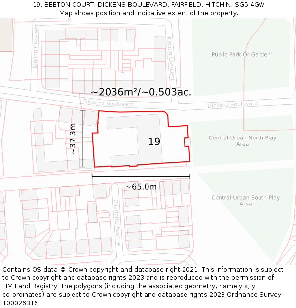 19, BEETON COURT, DICKENS BOULEVARD, FAIRFIELD, HITCHIN, SG5 4GW: Plot and title map