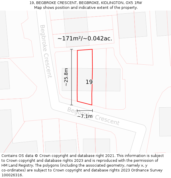 19, BEGBROKE CRESCENT, BEGBROKE, KIDLINGTON, OX5 1RW: Plot and title map