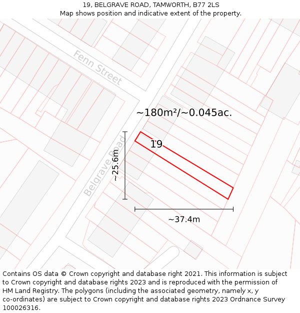 19, BELGRAVE ROAD, TAMWORTH, B77 2LS: Plot and title map