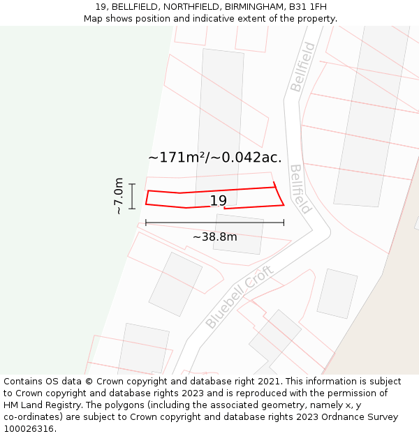 19, BELLFIELD, NORTHFIELD, BIRMINGHAM, B31 1FH: Plot and title map