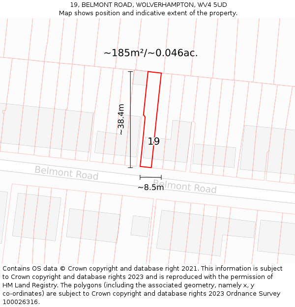 19, BELMONT ROAD, WOLVERHAMPTON, WV4 5UD: Plot and title map