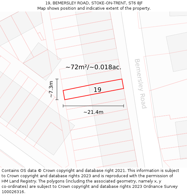 19, BEMERSLEY ROAD, STOKE-ON-TRENT, ST6 8JF: Plot and title map
