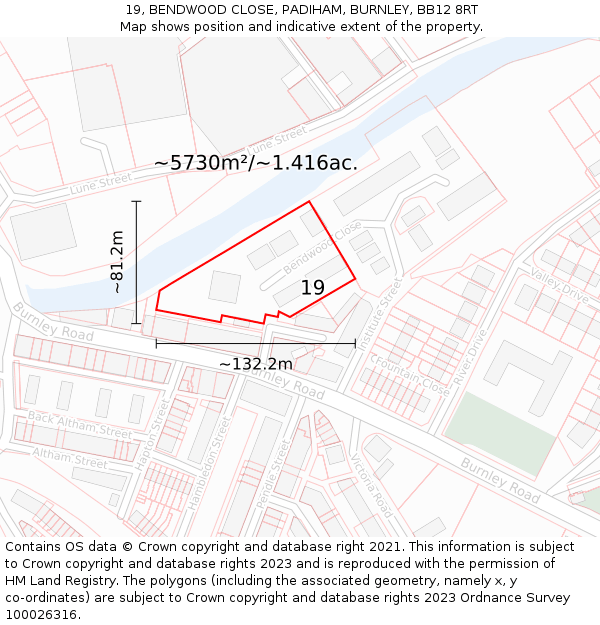19, BENDWOOD CLOSE, PADIHAM, BURNLEY, BB12 8RT: Plot and title map