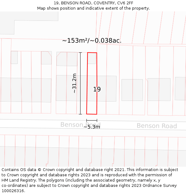 19, BENSON ROAD, COVENTRY, CV6 2FF: Plot and title map