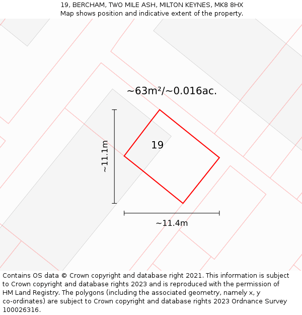 19, BERCHAM, TWO MILE ASH, MILTON KEYNES, MK8 8HX: Plot and title map