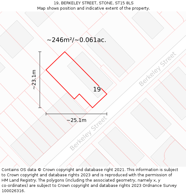 19, BERKELEY STREET, STONE, ST15 8LS: Plot and title map
