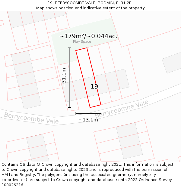 19, BERRYCOOMBE VALE, BODMIN, PL31 2PH: Plot and title map