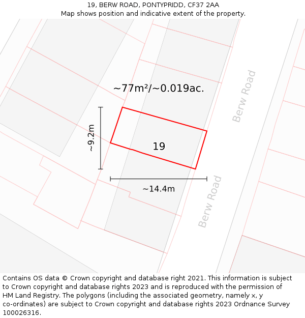 19, BERW ROAD, PONTYPRIDD, CF37 2AA: Plot and title map