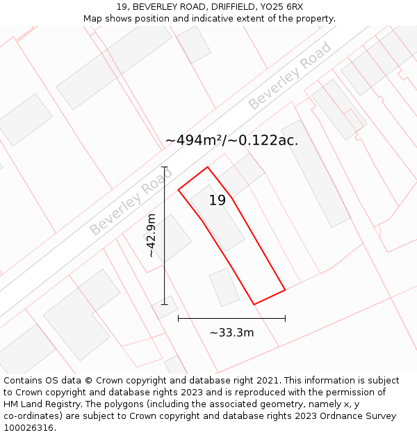 19, BEVERLEY ROAD, DRIFFIELD, YO25 6RX: Plot and title map