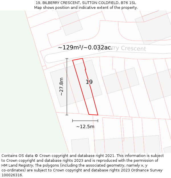 19, BILBERRY CRESCENT, SUTTON COLDFIELD, B76 1SL: Plot and title map