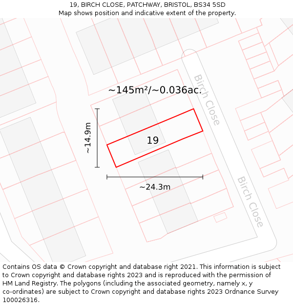 19, BIRCH CLOSE, PATCHWAY, BRISTOL, BS34 5SD: Plot and title map