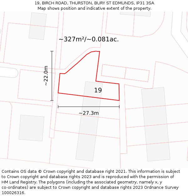 19, BIRCH ROAD, THURSTON, BURY ST EDMUNDS, IP31 3SA: Plot and title map