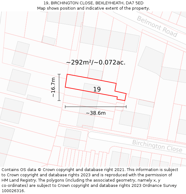 19, BIRCHINGTON CLOSE, BEXLEYHEATH, DA7 5ED: Plot and title map