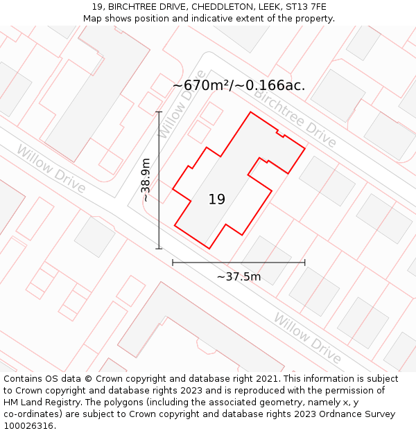 19, BIRCHTREE DRIVE, CHEDDLETON, LEEK, ST13 7FE: Plot and title map