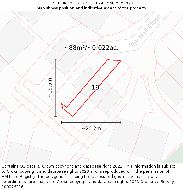 19, BIRKHALL CLOSE, CHATHAM, ME5 7QD: Plot and title map