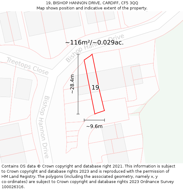 19, BISHOP HANNON DRIVE, CARDIFF, CF5 3QQ: Plot and title map