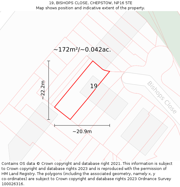 19, BISHOPS CLOSE, CHEPSTOW, NP16 5TE: Plot and title map