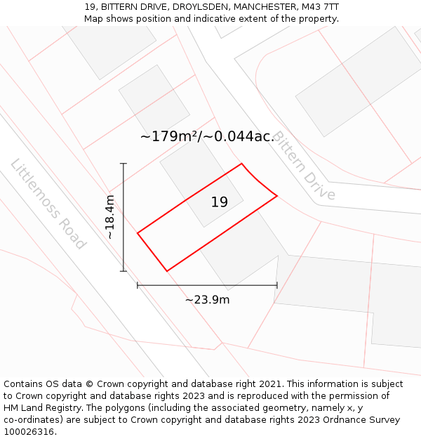 19, BITTERN DRIVE, DROYLSDEN, MANCHESTER, M43 7TT: Plot and title map