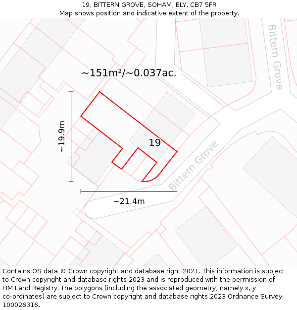 19, BITTERN GROVE, SOHAM, ELY, CB7 5FR: Plot and title map