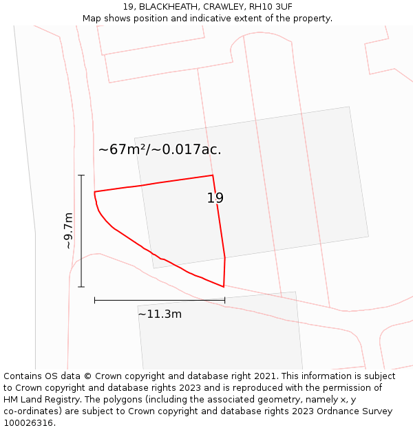 19, BLACKHEATH, CRAWLEY, RH10 3UF: Plot and title map