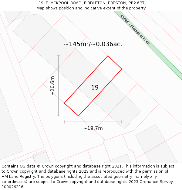 19, BLACKPOOL ROAD, RIBBLETON, PRESTON, PR2 6BT: Plot and title map