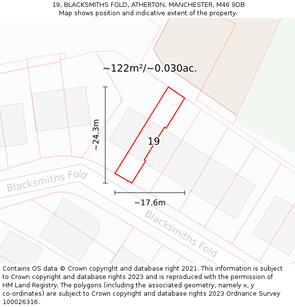 19, BLACKSMITHS FOLD, ATHERTON, MANCHESTER, M46 9DB: Plot and title map