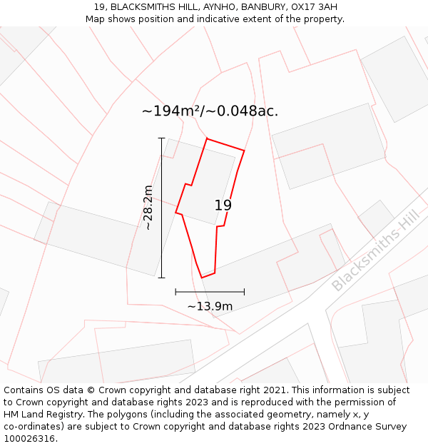 19, BLACKSMITHS HILL, AYNHO, BANBURY, OX17 3AH: Plot and title map